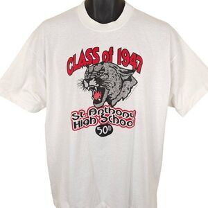 Vintage St Anthony Panthers T Shirt Mens Size XL White 90s High School 1947